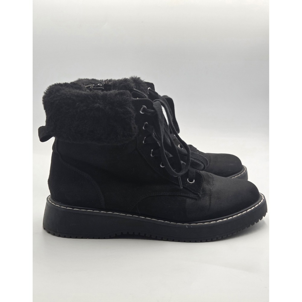 Madden Girl Boots Womens Size 9.5 Black Ankle Combat Lace Up Zip Faux Fur
